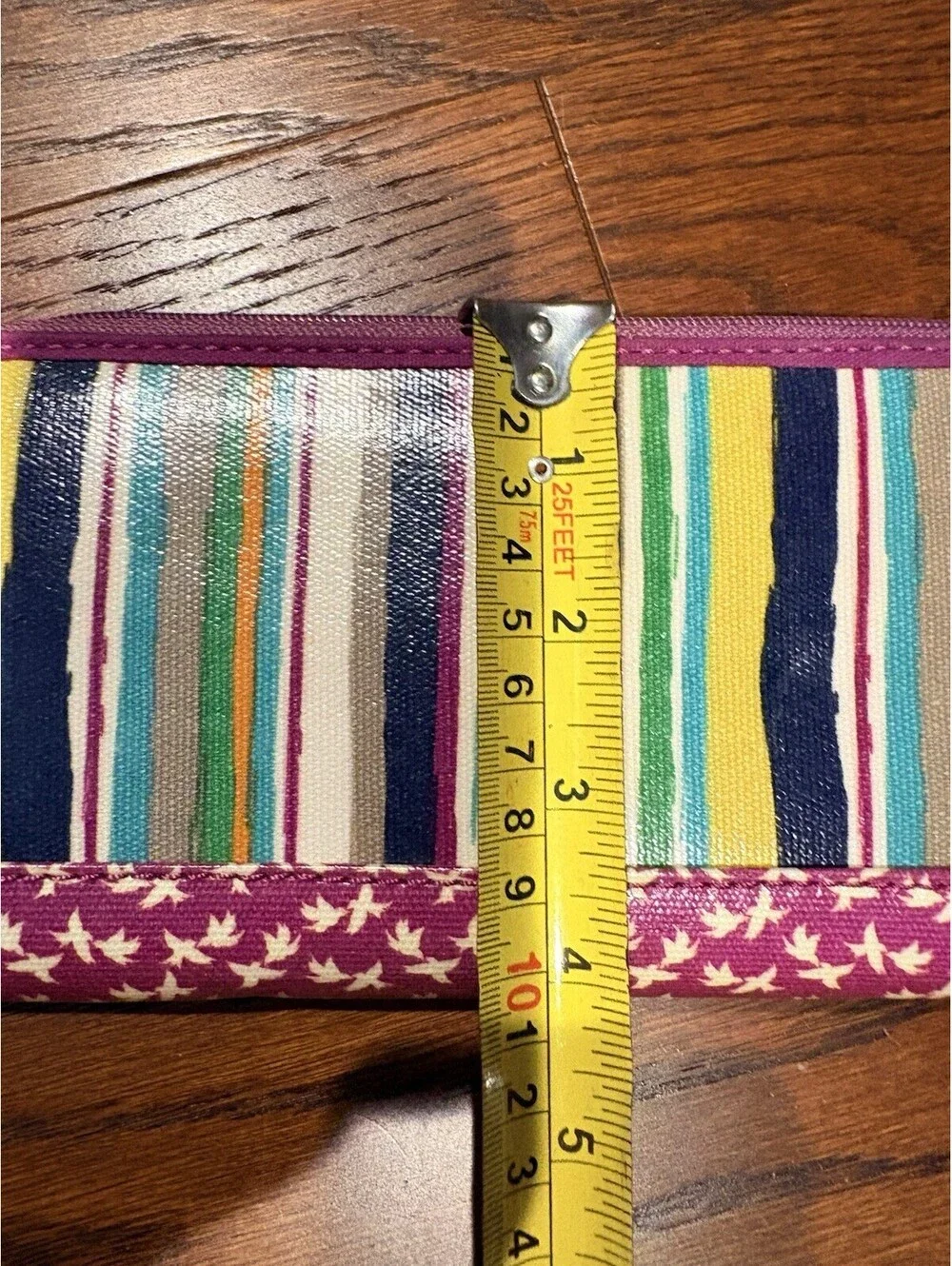 Vintage FOSSIL Key Per Coated Canvas w/Leather Trim Zip Around Wallet Colorful